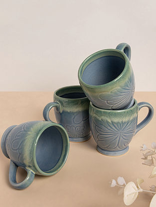 Light Blue Double Glazed Ceramic Coffee Mugs (Set of 4)