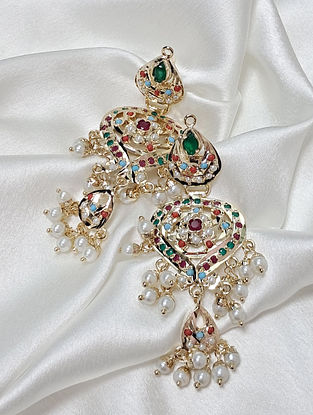 Multicolor Gold Plated Jadau Earrings with Pearls