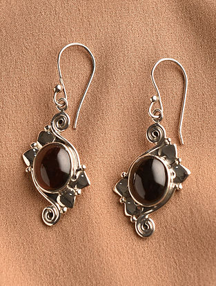 Maroon Sterling Silver Earrings with Garnet