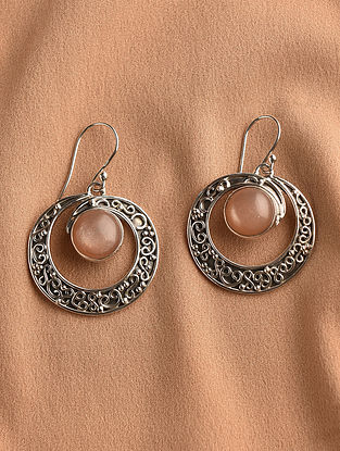 Pink Sterling Silver Earrings with Opal