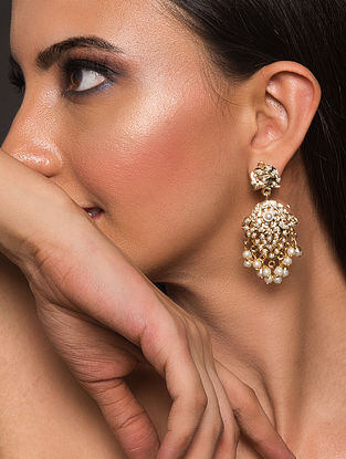 Gold Plated Jadau Earrings with Pearls