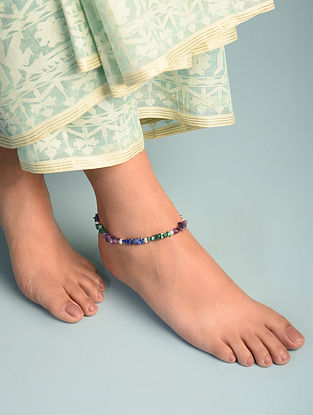 Multicolor Sterling Silver Anklet with Malachite, Lapis Lazuli, Amethyst and Freshwater Pearls