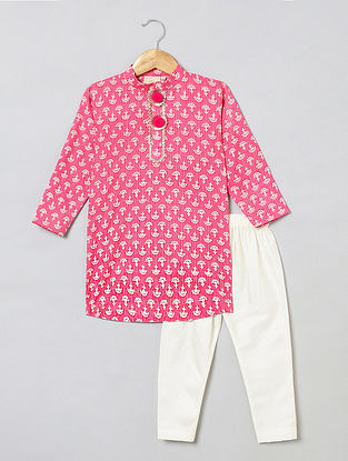 Pink Cotton Kurta with Pants (Set of 2)