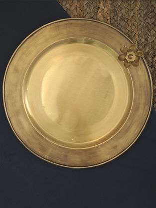 Golden Brass Sunehari Pooja Plate Large
