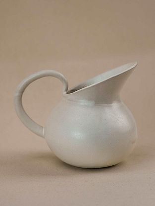 White Handcrafted Ceramic Pitcher And Spiral Beer Mug Set
