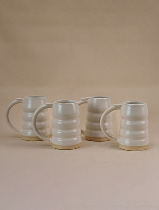 Matte White Handcrafted Ceramic Spiral Pottery Beer Mugs (Set of 4)