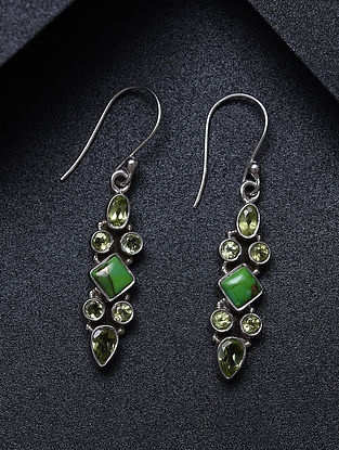 Green Sterling Silver Earrings with Turquoise and Peridot