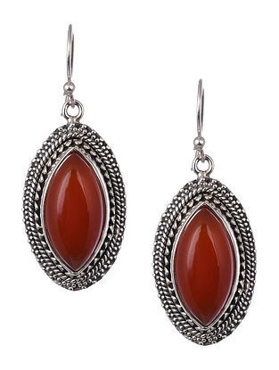 Red Onyx Tribal Silver Earrings