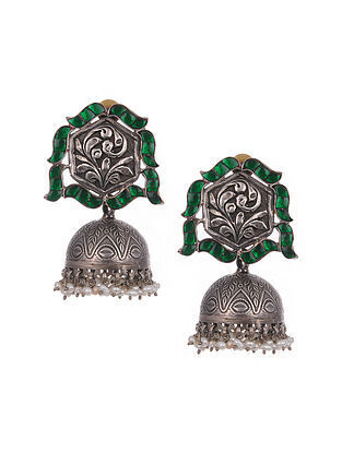 Green Tribal Silver Jhumki Earrings
