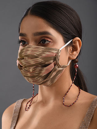 Maroon Brown Beaded Mask Holder With Wood And Pearls