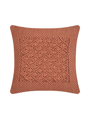 Dusty Pink Cotton Diamond Hand-Knotted Cushion Cover (L-15.5in, W-15.5in)