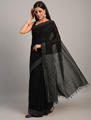Black Handwoven Ikat Cotton Saree