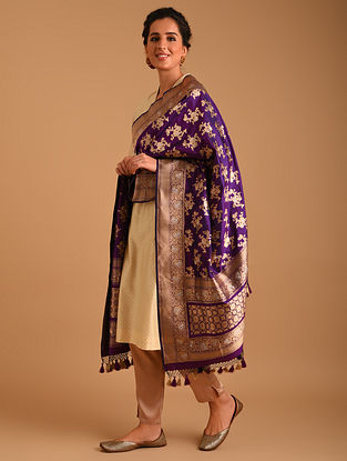 Purple Benarasi Handloom Kadwa Silk Dupatta
