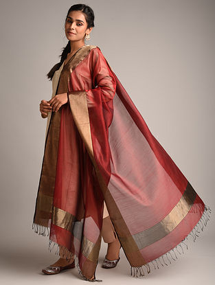 Maroon Handwoven Maheshwari Cotton Silk Dupatta