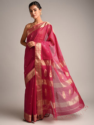 Hot Pink Handwoven Maheshwari Silk Saree