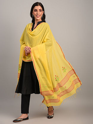 Yellow Handloom Jamdani  Cotton Dupatta