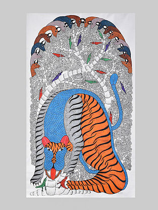 Multicolored Hand Painted Gond Art Work (L-59.5in, W-37in)
