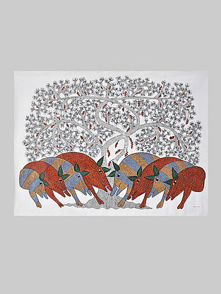Multicolored Hand Painted Gond Art Work (L-49in, W-36.5in)