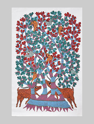 Multicolored Hand Painted Gond Art Work (L-37in, W-24.5in)