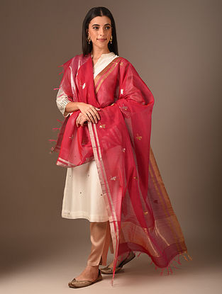 Red Handwoven Chanderi Silk Cotton Dupatta