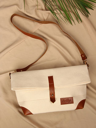 Off White Handcrafted Canvas Cotton Sling Bag