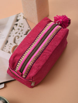 Pink Phulkari Embroidered Cotton Pouch