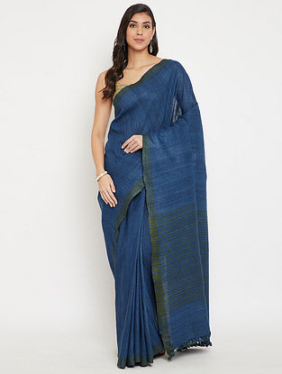 Blue Handwoven Natural Dyed  Ahimsa Silk  Saree