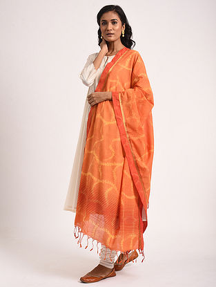 Multicolour Handcrafted  Shibori Cotton Dupatta With Zari Border