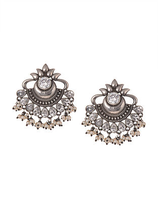 Silver Tone Tribal Earrings with Pearls
