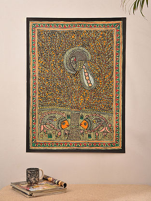 Multicolored Tree Of Life Madhubani Painting On Paper (L- 30in,W- 22in)