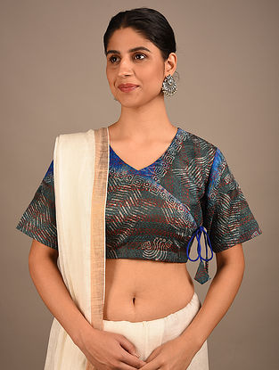 Blue Kantha Silk Blouse with Patchwork