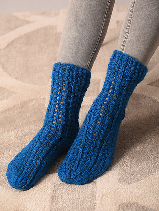 Blue Hand Knitted Wool Socks