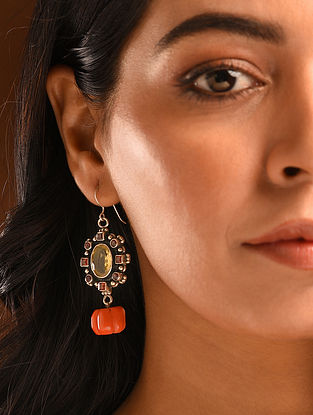 Vintage Silver Earrings With Citrine Coral And Garnet 