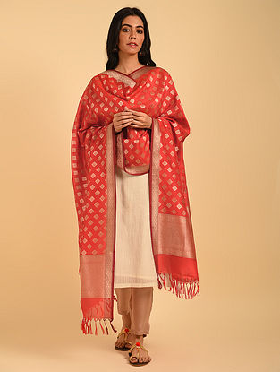 Red Benarasi Handloom Silk Dupatta