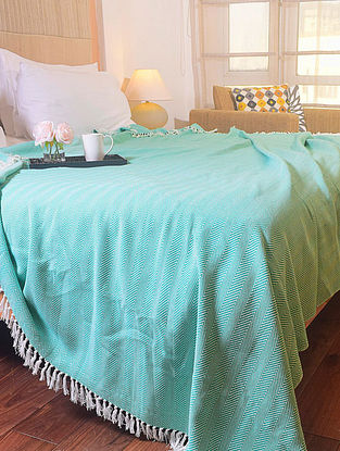 Turquoise Cotton Blanket with Tassels