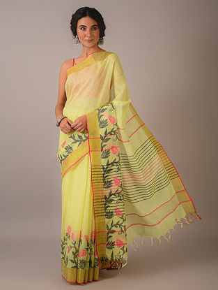  Yellow Handwoven Linen Saree