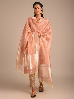 Peach Kadwa Banarasi Cotton Silk Dupatta