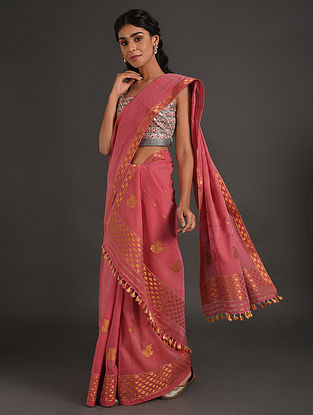Pink Handwoven Mekhela Chadar Cotton Saree