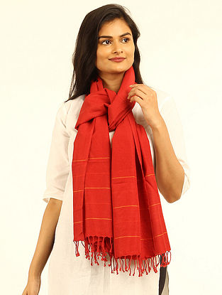 Red Handloom  Cotton Merino Wool Blend Stole 