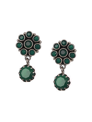 Green Tribal Silver Earrings With Onyx