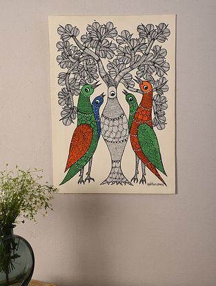 Multicolored Hand Painted Gond Art Work (L - 14in, W - 10in)