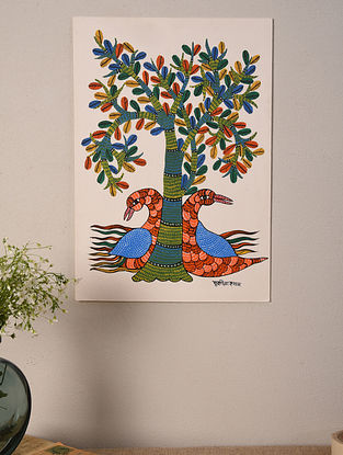 Multicolored Hand Painted Gond Art Work (L - 14in, W - 10in)