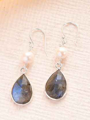 Grey Sterling Silver Earrings With Pearl And Labradorite