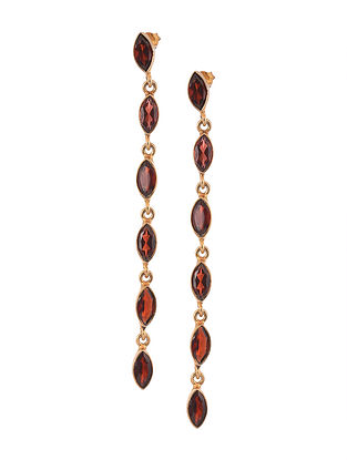 Red Gold Tone Silver Earrings With Garnet