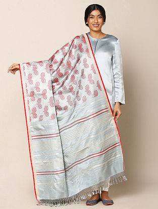 Red-Blue Banaras Tanchoi Silk Dupatta
