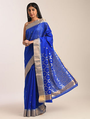 Blue Handwoven Chanderi Cotton Silk Saree