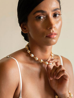 Gold Plated Beaded Necklace with Baroque Pearls