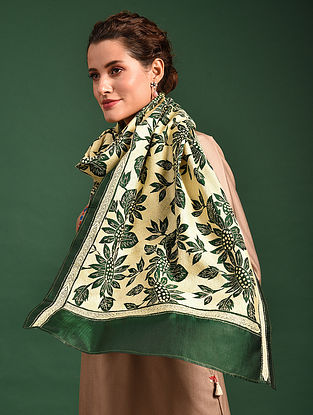 Green Hand Embroidered Kantha Silk Stole