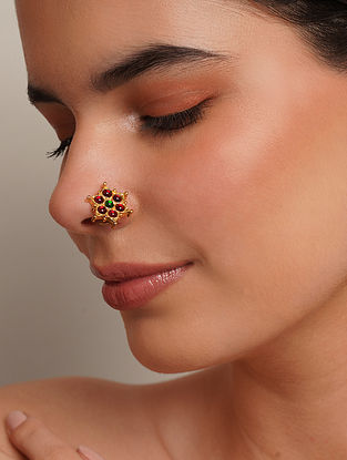 Red Gold Tone Temple Nose Pin