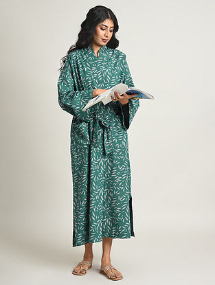Green Handblock Printed Cotton Dressing Gown